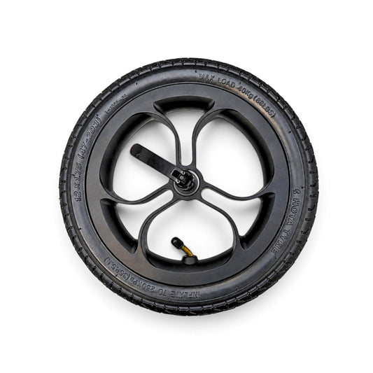12-inch Nipper V6 front wheel with black tyre and quick-release axle