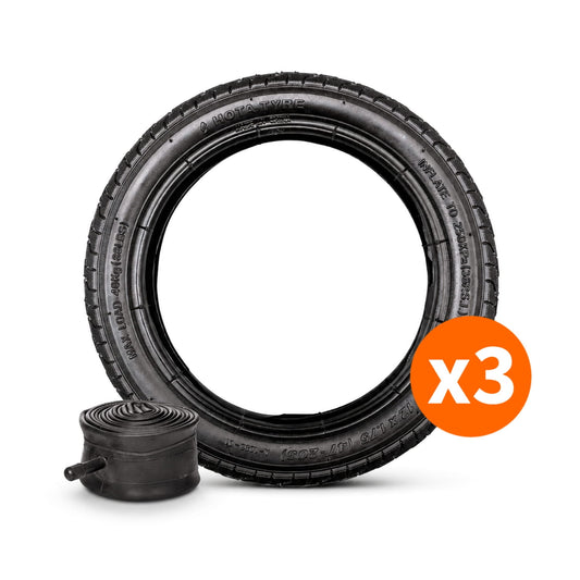 12″ tyre and inner tube, set of 3. Compatible with the Nipper Single & Nipper Double.