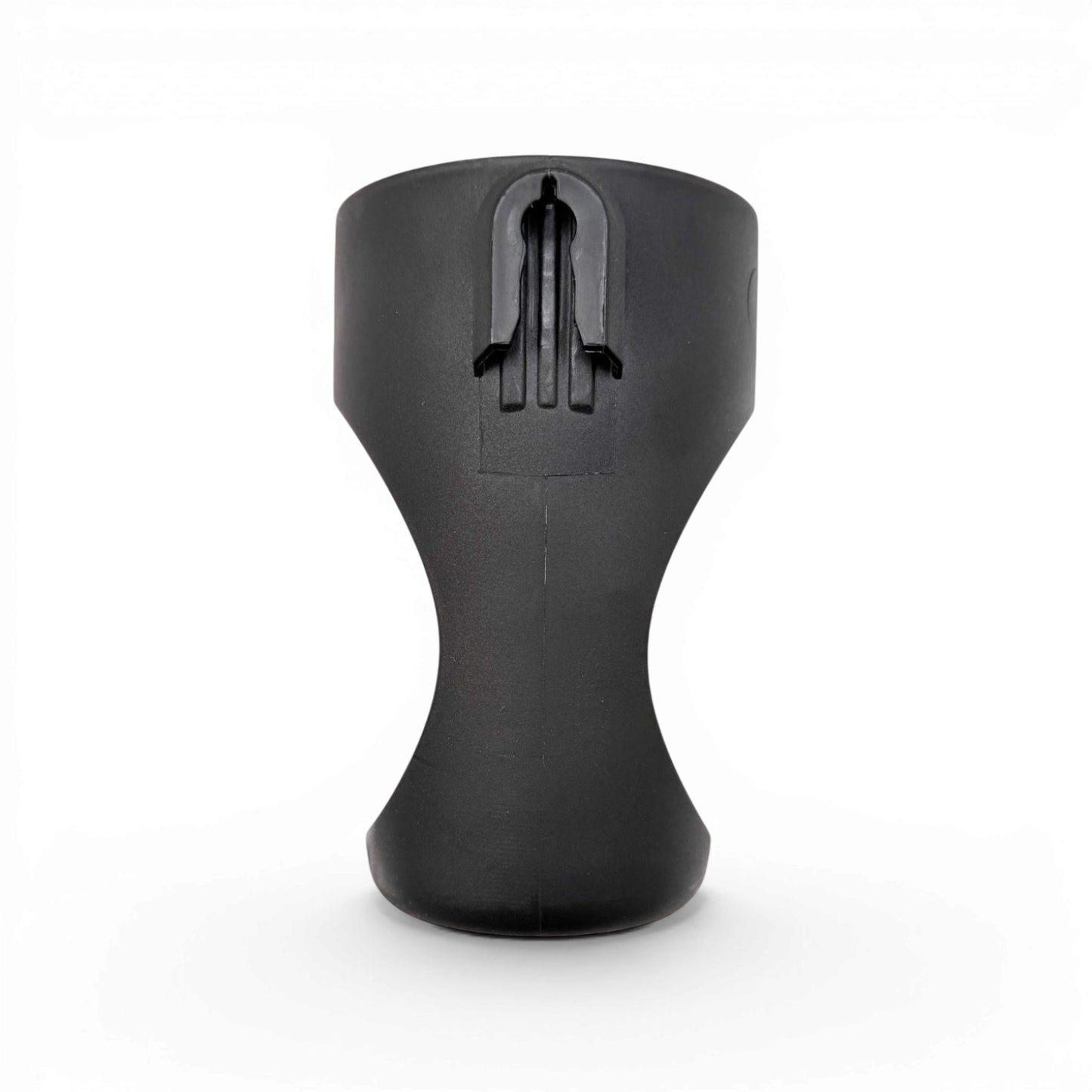 Rear view of a black cup holder for an Out 'n' About Nipper buggy