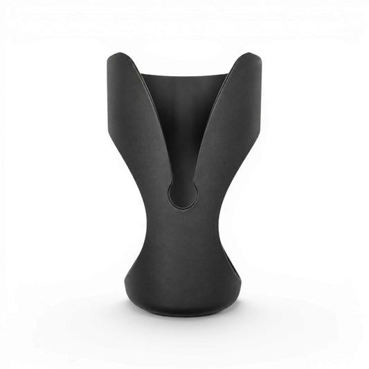 front view of a black cup holder for an Out 'n' About Nipper buggy