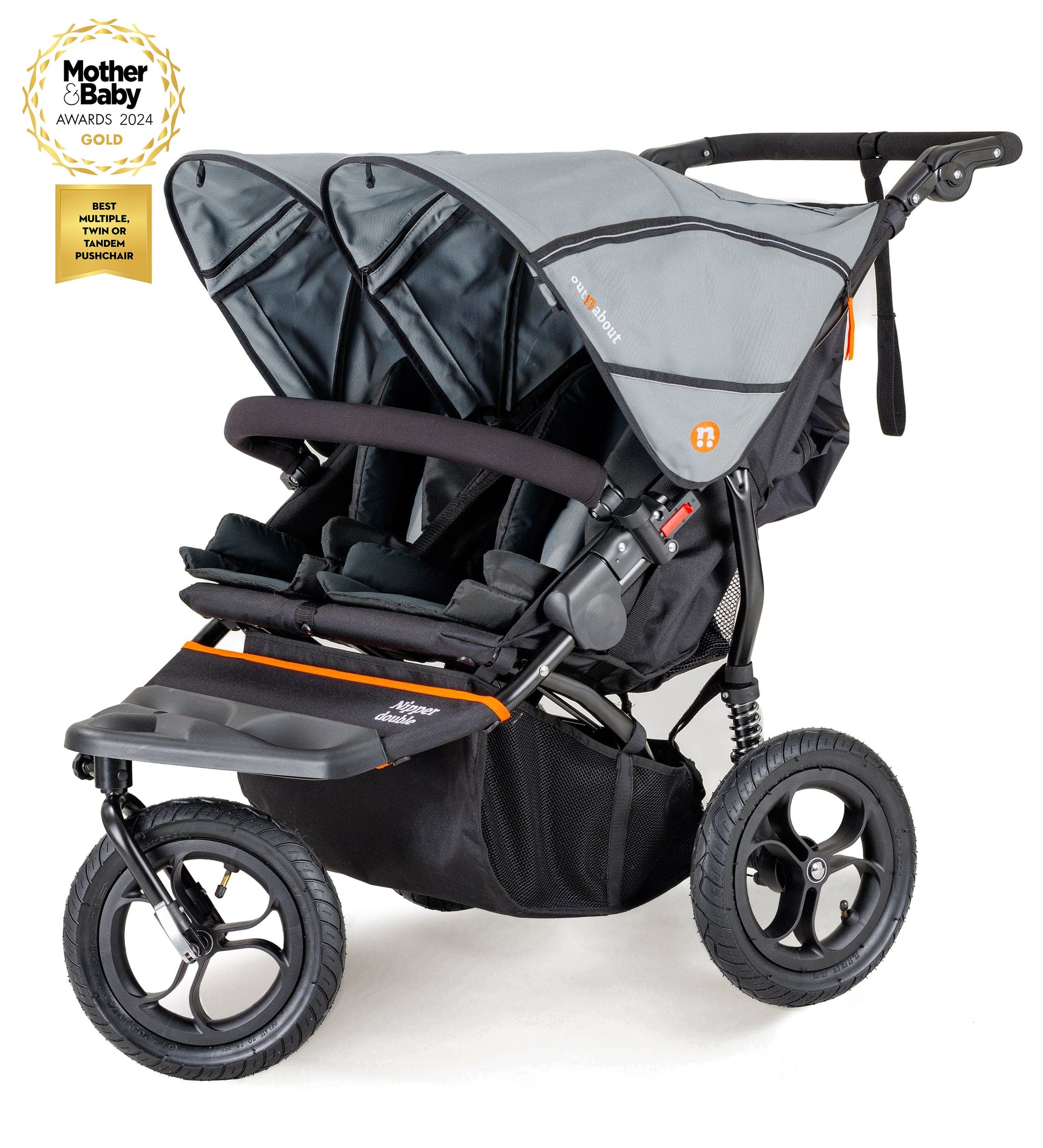 Nipper V5 Double Stroller: Free Rain Cover & Basket