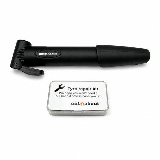 Out ’n’ About portable tyre pump and puncture repair kit